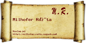 Milhofer Réta névjegykártya